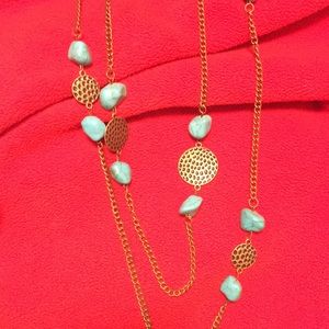 Brass and turquoise necklace earring set